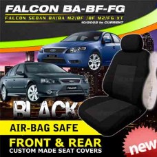 FORD FALCON BA BF FG BLACK CUSTOM MADE SEAT COVERS F+R 10/2002-on